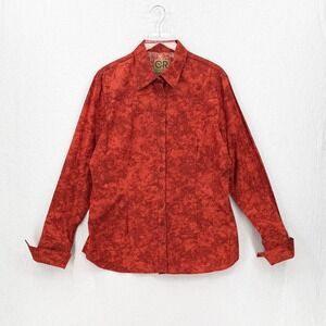 CR RANCHWEAR Western Shirt Women XL Red Marbled Cotton Long Sleeve Button Up NEW
